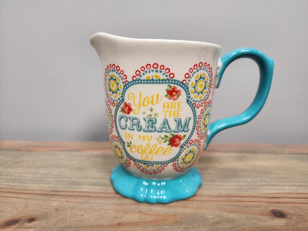 The Pioneer Woman ceramic Teal Footed Creamer "You are the Cream in my Coffee"